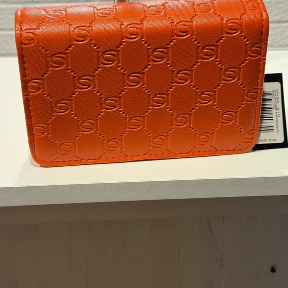 Bebe Orange Embossed Clutch with Metallic Logo - Picture 2 of 3